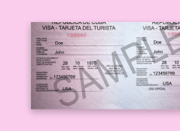 A sample Cuban Visa with watermark and pink background