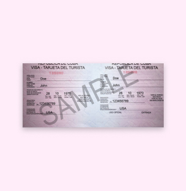A sample Cuban Visa with watermark and pink background
