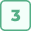 A green icon of number three inside a square.