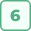 A green icon of number six inside a square.