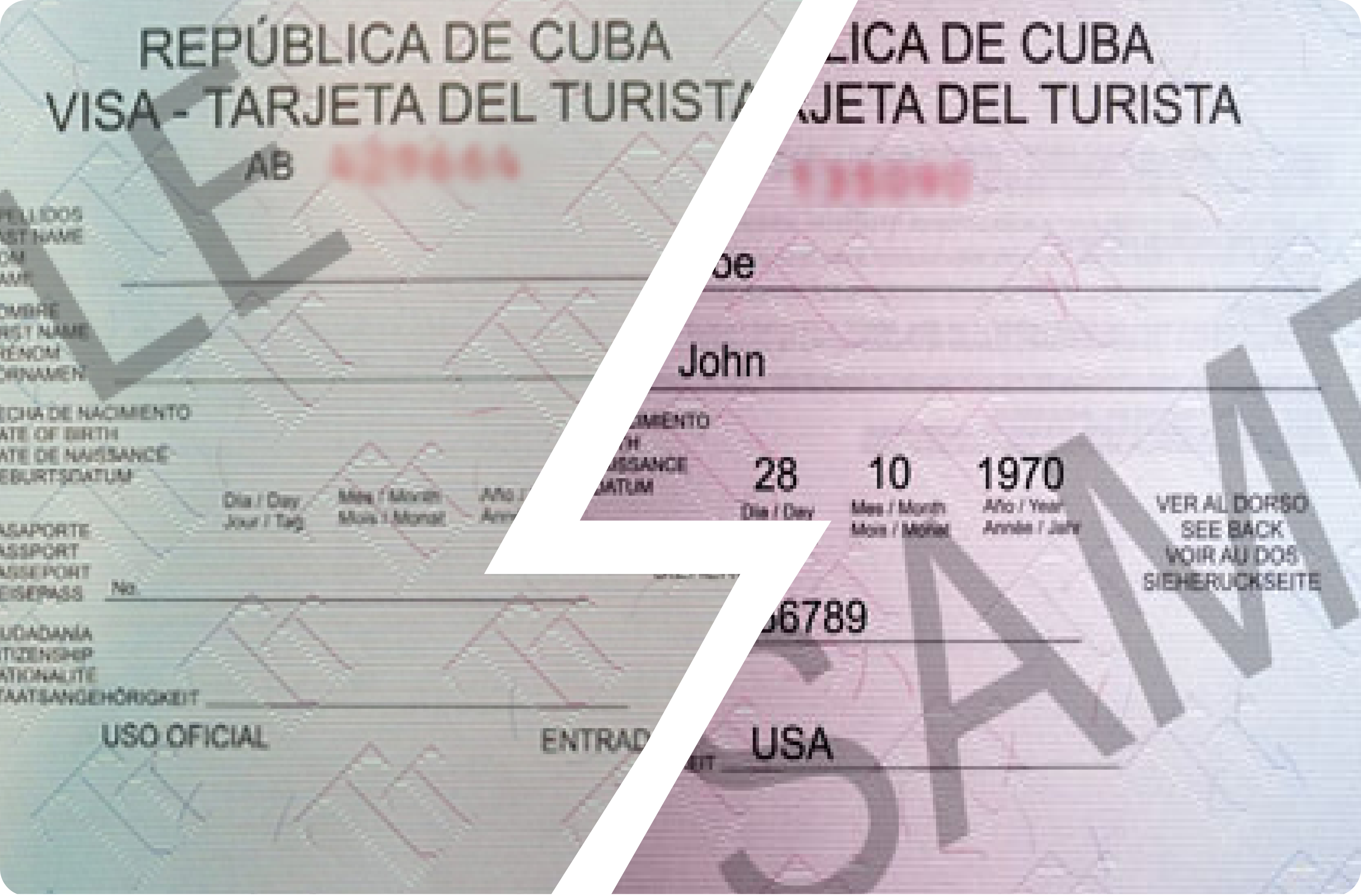 Two Visa's in one photo separated by a white line.