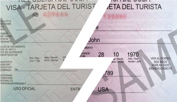 green and pink Cuban Visa