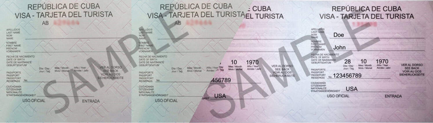 green and pink Cuban Visas